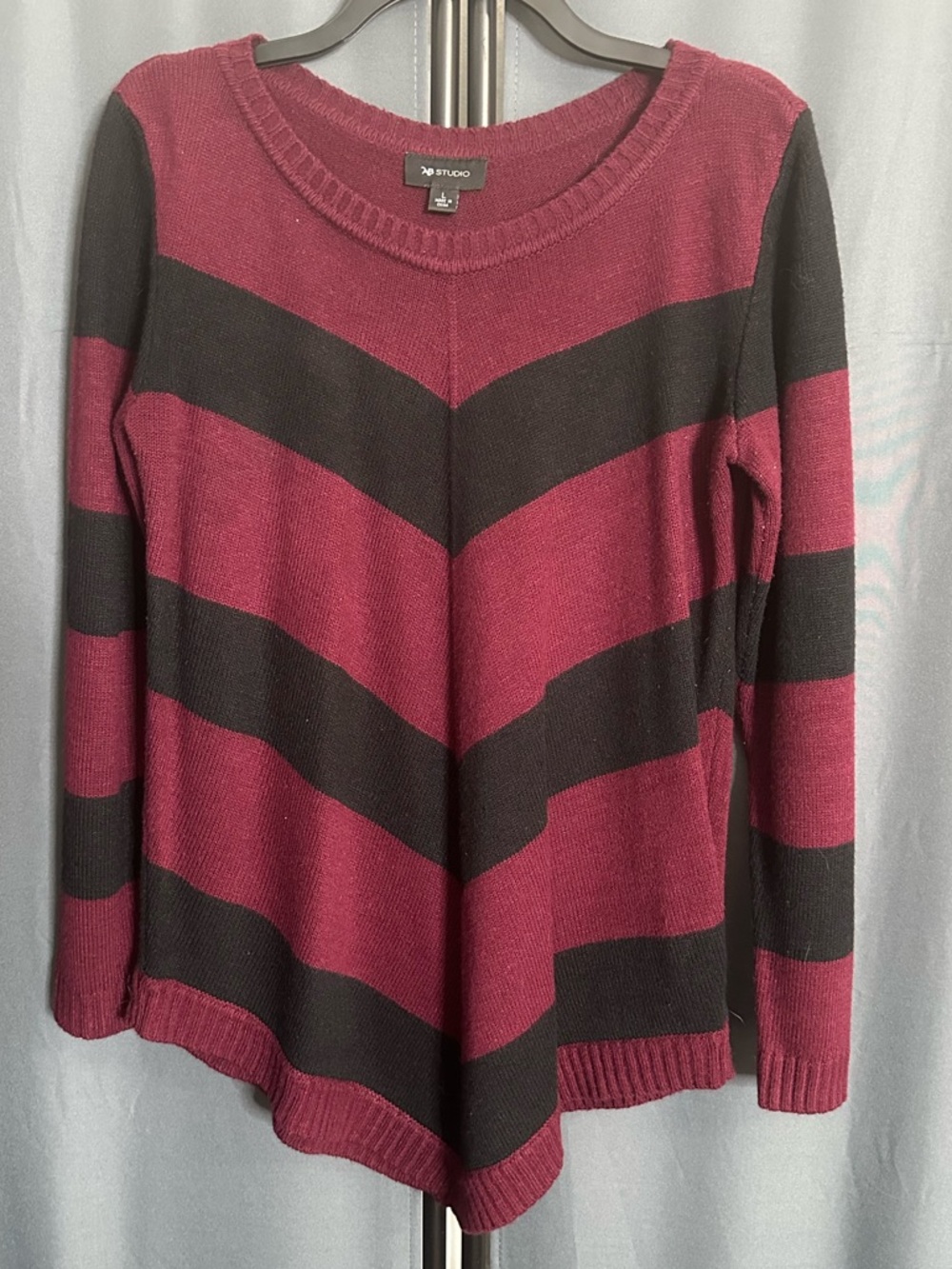 Burgundy and Charcoal Chevron Stripe Pullover Sweater